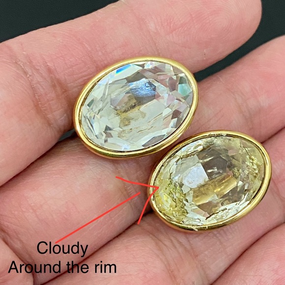 Vintage GIVENCHY New York Goldtone Oval Clear Crystal Rhinestone Clip Earrings - Picture 14 of 16